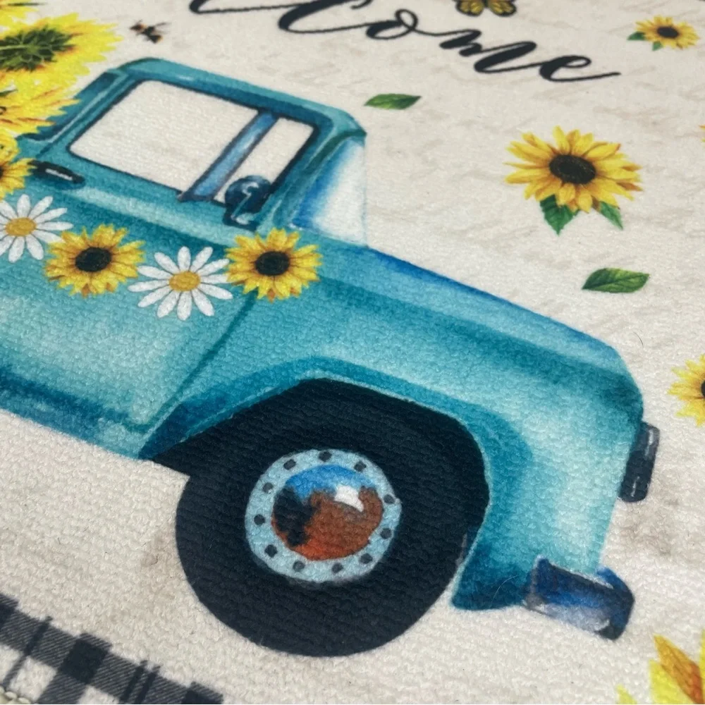 Welcome Sunflower Truck Door Mat 24x16 Farmhouse Spring Floral Entry Rug